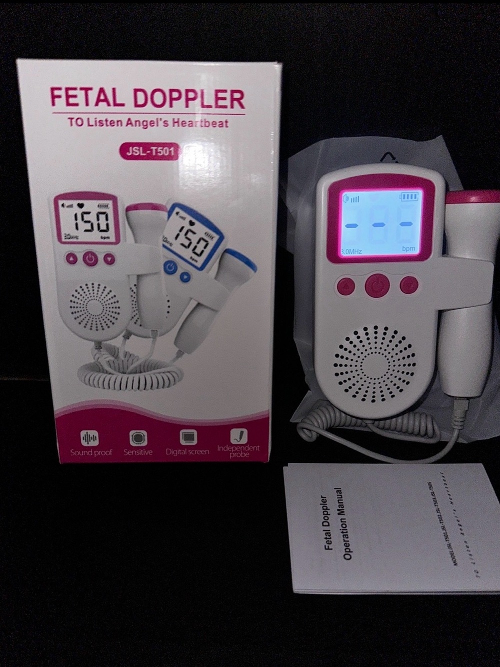 Portable Fetal Doppler Baby Heartbeat Monitor - Pink - Picture 3 of 4
